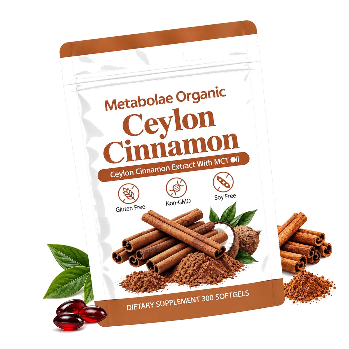 Metabolae Ceylon Cinnamon 7200 mg, with MCT Oil, 300 Softgels