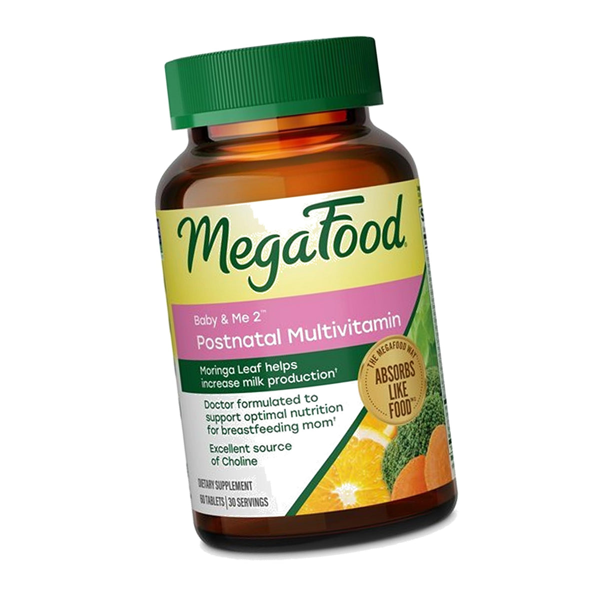 MegaFood Baby & Me 2 Postnatal Vitamins for Women with Moringa, 60 Tablets