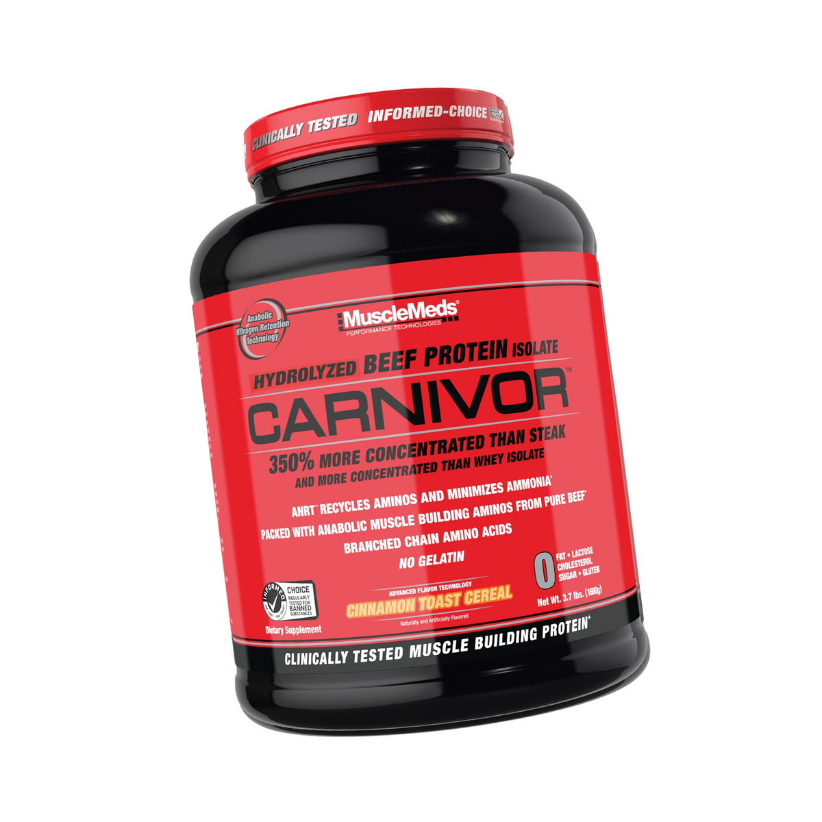 MuscleMeds Carnivor Beef Protein Isolate, 0 Lactose, 0 Sugar, 0 Fat, 0 Cholesterol, Cinnamon Toast Cereal, 4 Lb, 56 Servings