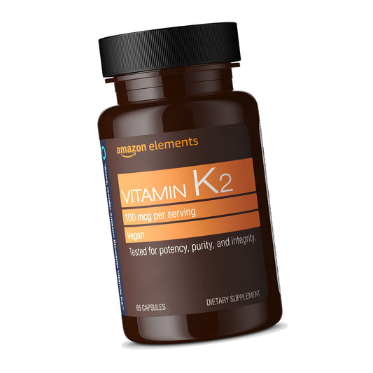Amazon Elements Vitamin K₂, 100 mcg, Vegan, Made from Chickpea, 65 Capsules
