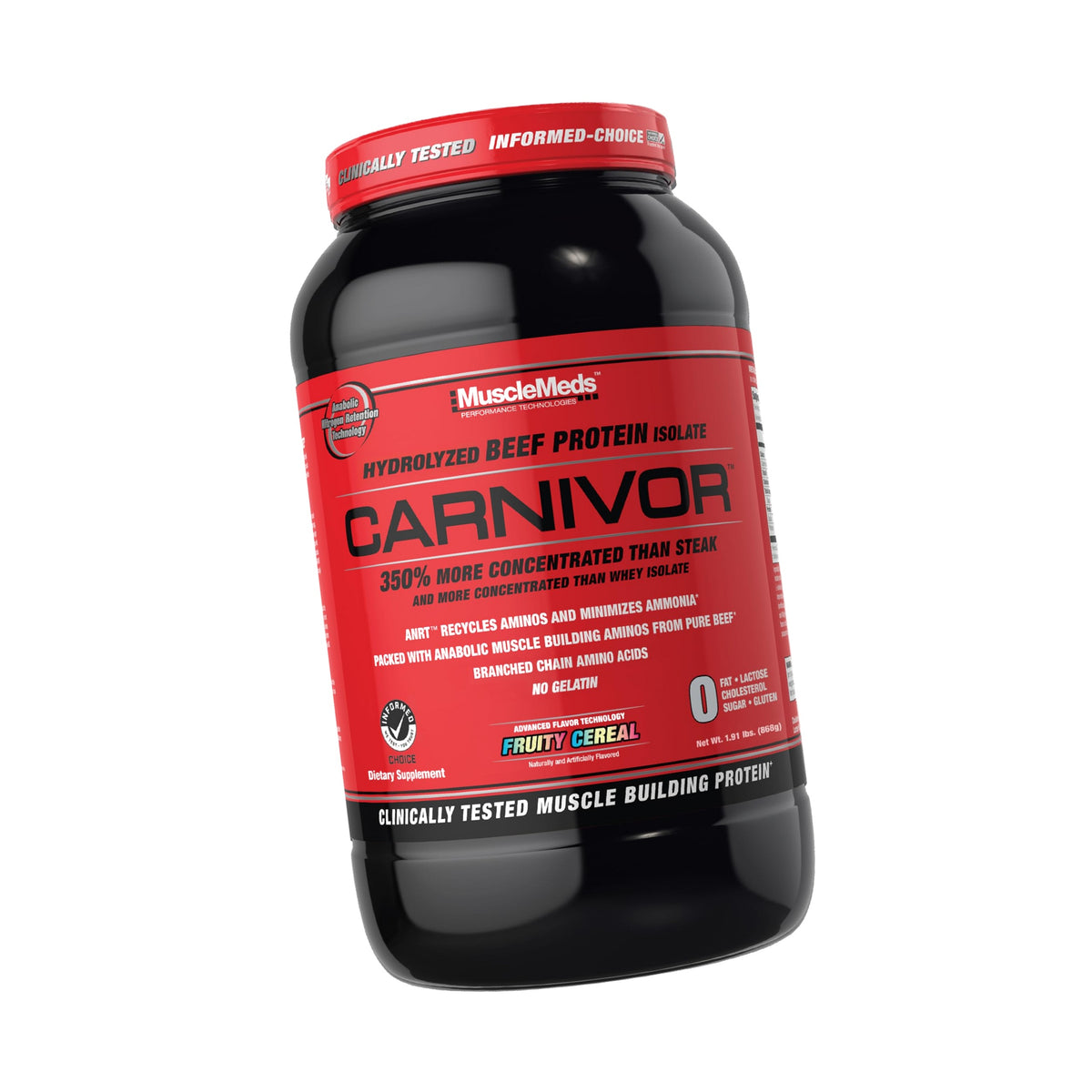 MuscleMeds CARNIVOR Beef Protein Isolate Powder, Muscle Building, Recovery, Lactose Free, Sugar Free, Fat, Free, 23g Protein, Fruity Cereal, 28 Servings