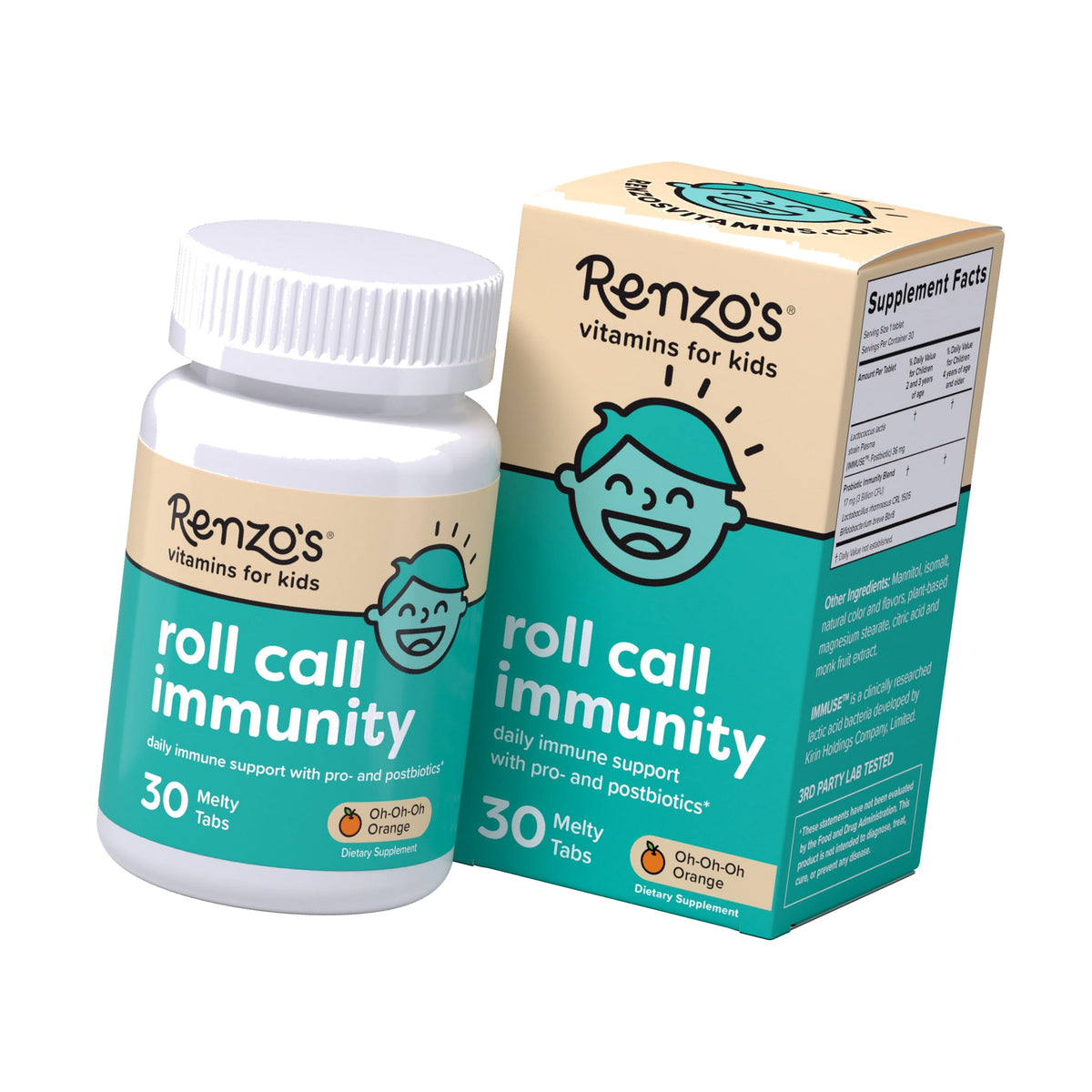 Renzo's Roll Call Immunity Kids Immune Support, Dissolvable Tabs, 30-Count