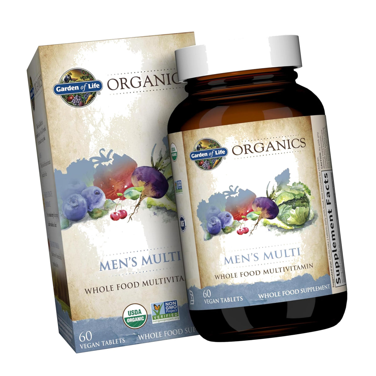 Garden of Life Organics Men's Multivitamin with Prostate Support, B12 & Vitamins – Vegan Daily Whole Food Multivitamin, Non-GMO, Certified Organic, 60 Tablets