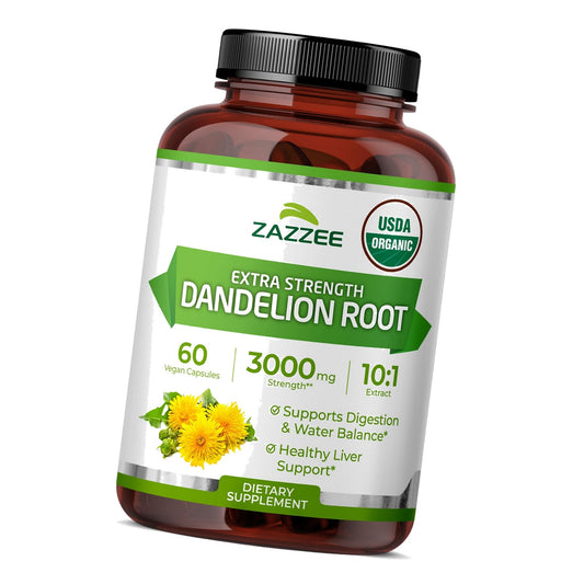 Zazzee USDA Organic Dandelion Root 10:1 Extract, 60 Capsules