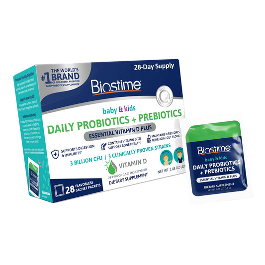 Biostime Infant Baby Toddler Kids Probiotic & Prebiotic with Vitamin D | Baby Probiotic Powder | Kids Immune Support | Constipation Relief for Babies * | Supports Digestion, Gas Relief | 28 Packets