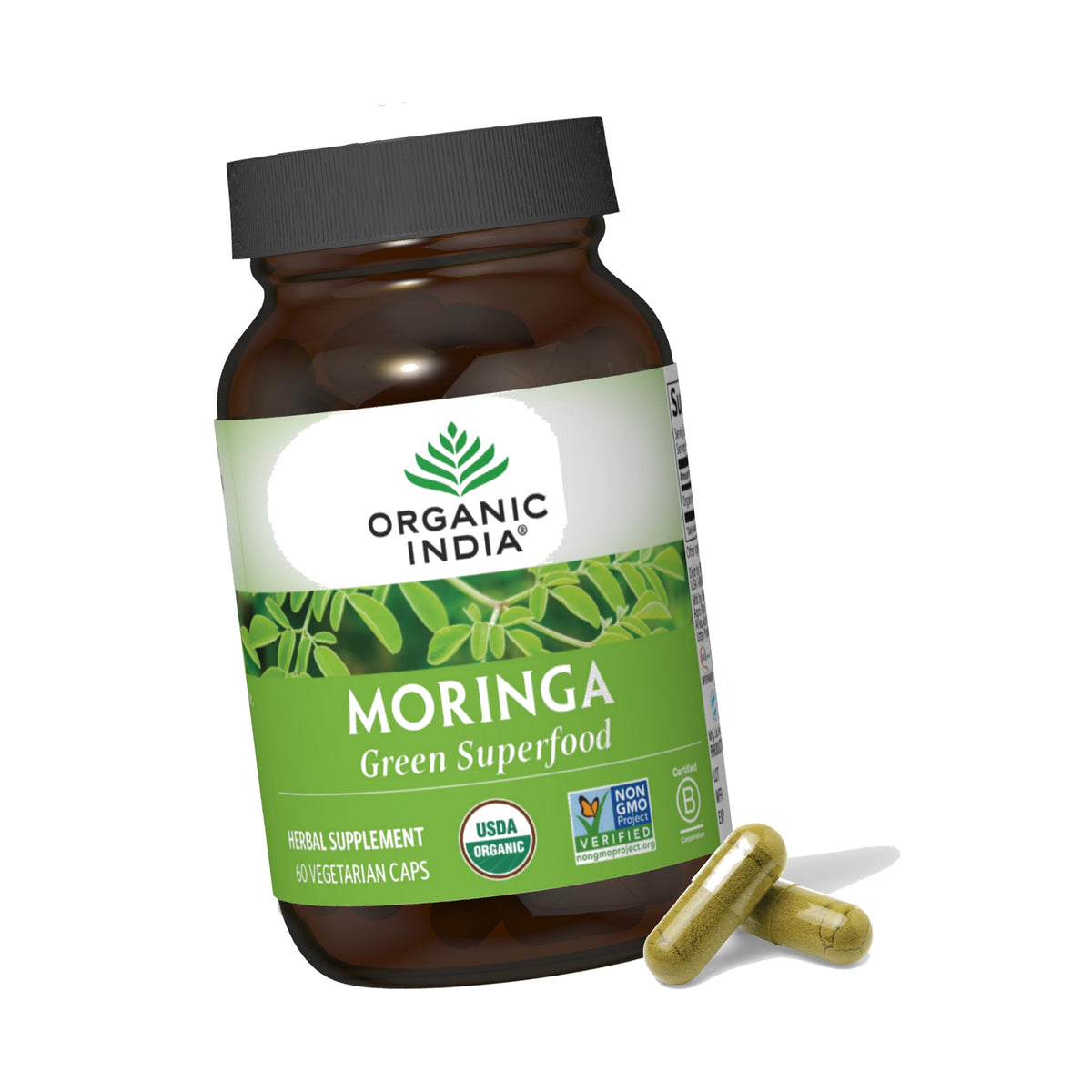ORGANIC INDIA Moringa Capsules Organic, Pure Supergreen, Vegan, 60 Capsules