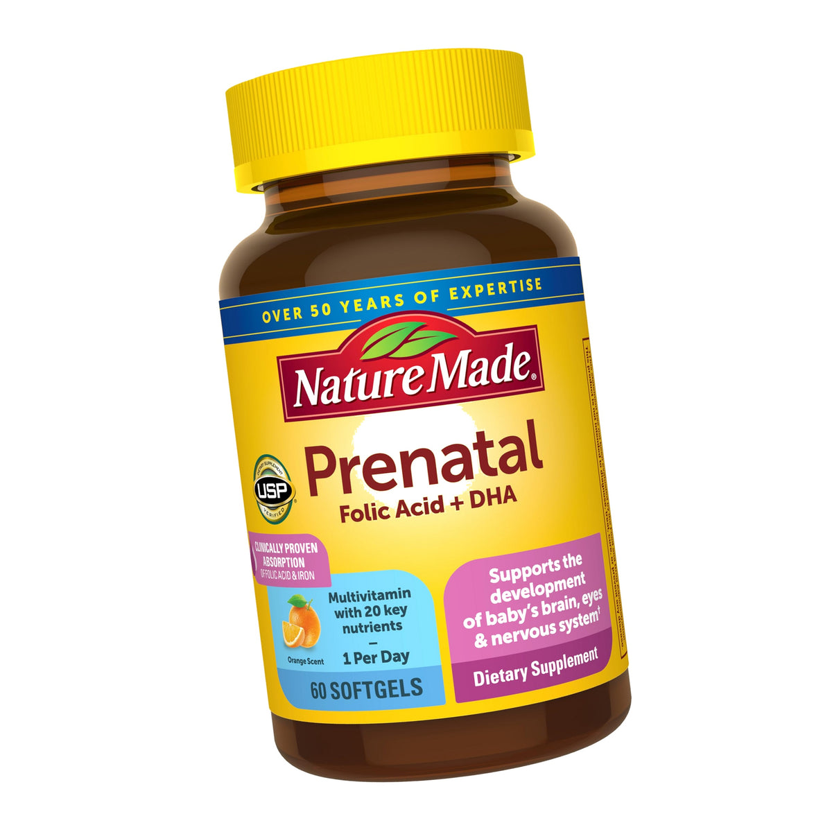 Nature Made Prenatal Vitamins for Women with Folic Acid + DHA, 60 Softgels