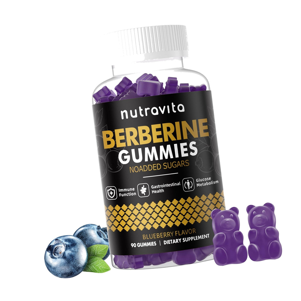 Nutravita Berberine Gummies with Ceylon Cinnamon 1500mg High Potency Berberine HCL Supplement for Immune and Metabolism Support, Sugar Free Organic Berberine Gummies Blueberry Flavor-1PACK