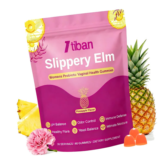 Itiban Slippery Elm Feminine Probiotic Moisture Gummies, pH Balance, Vaginal Flora, Odor Health with Bacillus coagulans, Delicious Pineapple Flavor, 60 Count