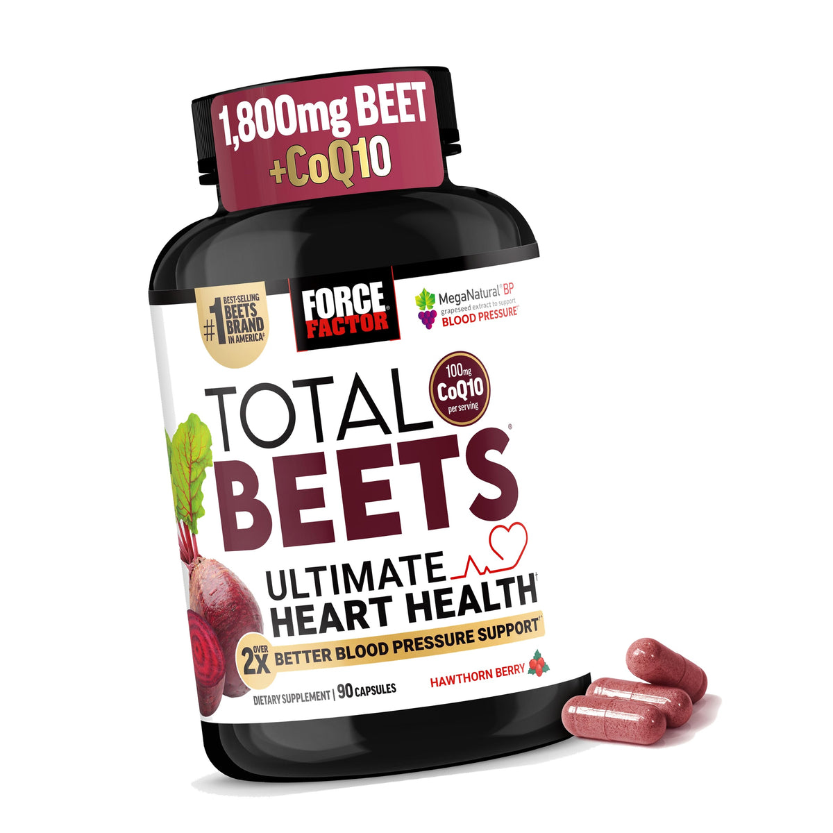 Force Factor Total Beets Ultimate Heart Health 1800mg Beet Root Capsules