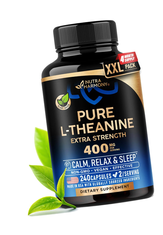 L-Theanine 400 mg - L Theanine for Stress Relief - Plant Based - 240 Caps