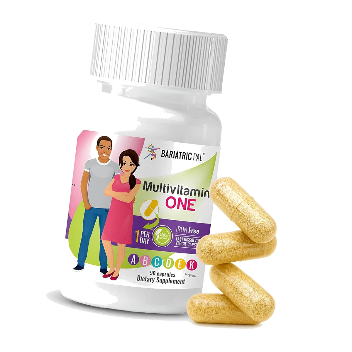 BariatricPal Multivitamin ONE 1 per Day! Bariatric Multivitamin Capsule Iron Free | Easy to Swallow Capsule | Vitamin for Bariatric Surgery Patients | 90 Count (3 Month Supply)