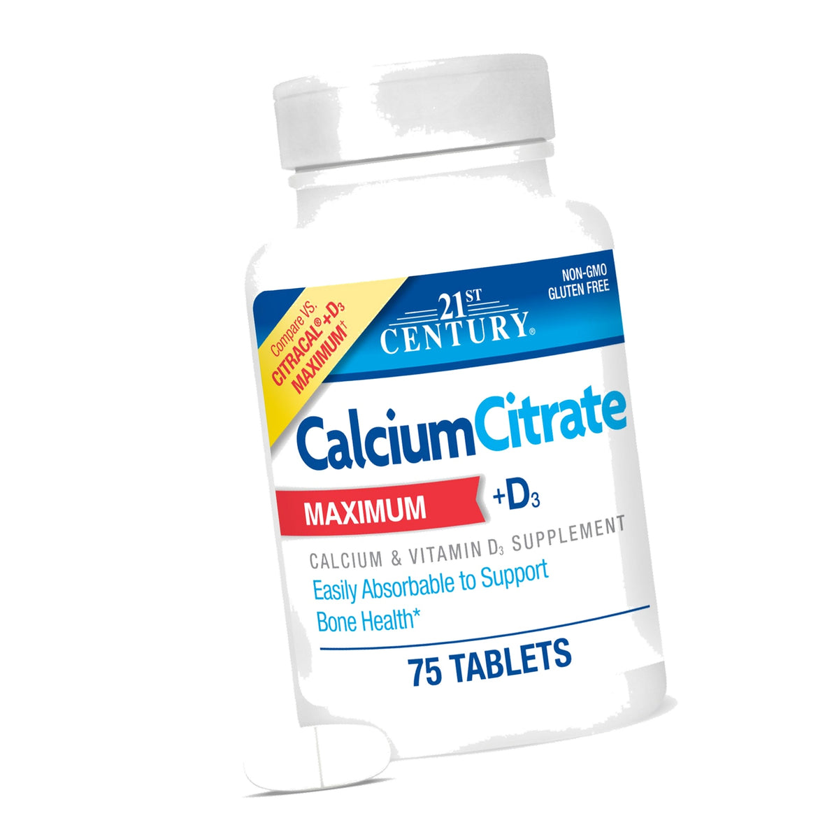 21st Century Calcium Citrate Plus D Maximum Caplets, 75 Count